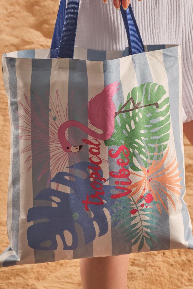Tropical Vibes Desen Baskılı Plaj Çantası