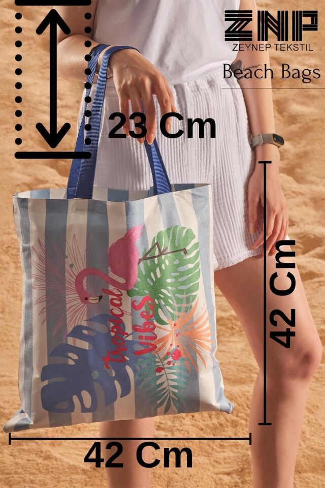 Tropical Vibes Desen Baskılı Plaj Çantası