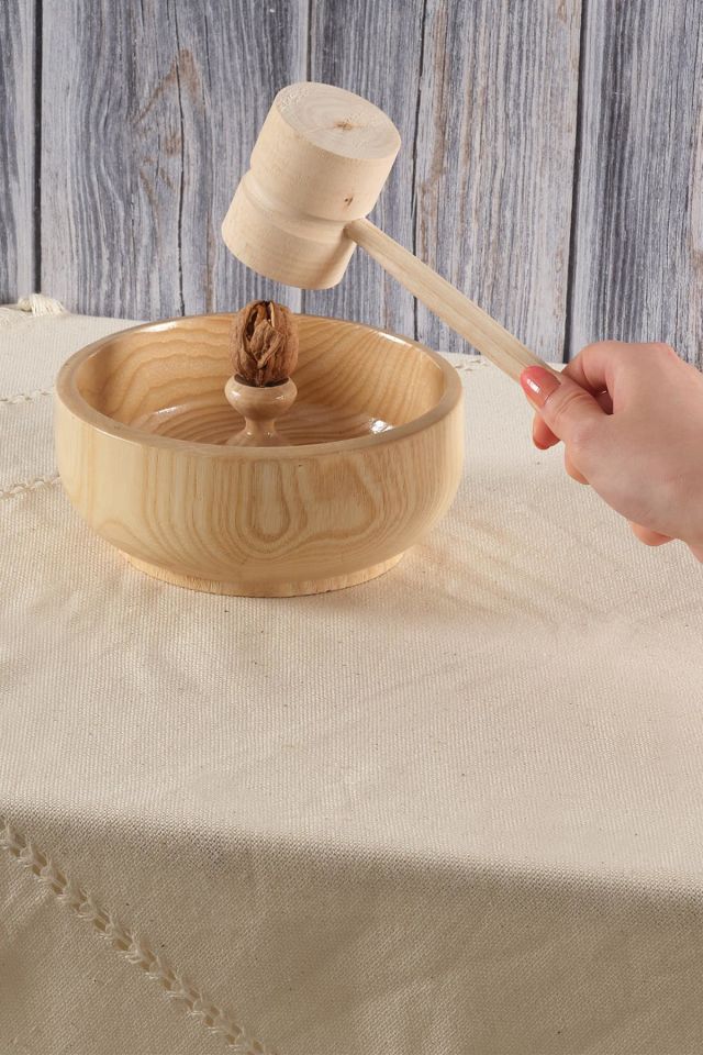 Ahşap Ceviz Fındık  Badem Kırıcı ve Tokmak Seti