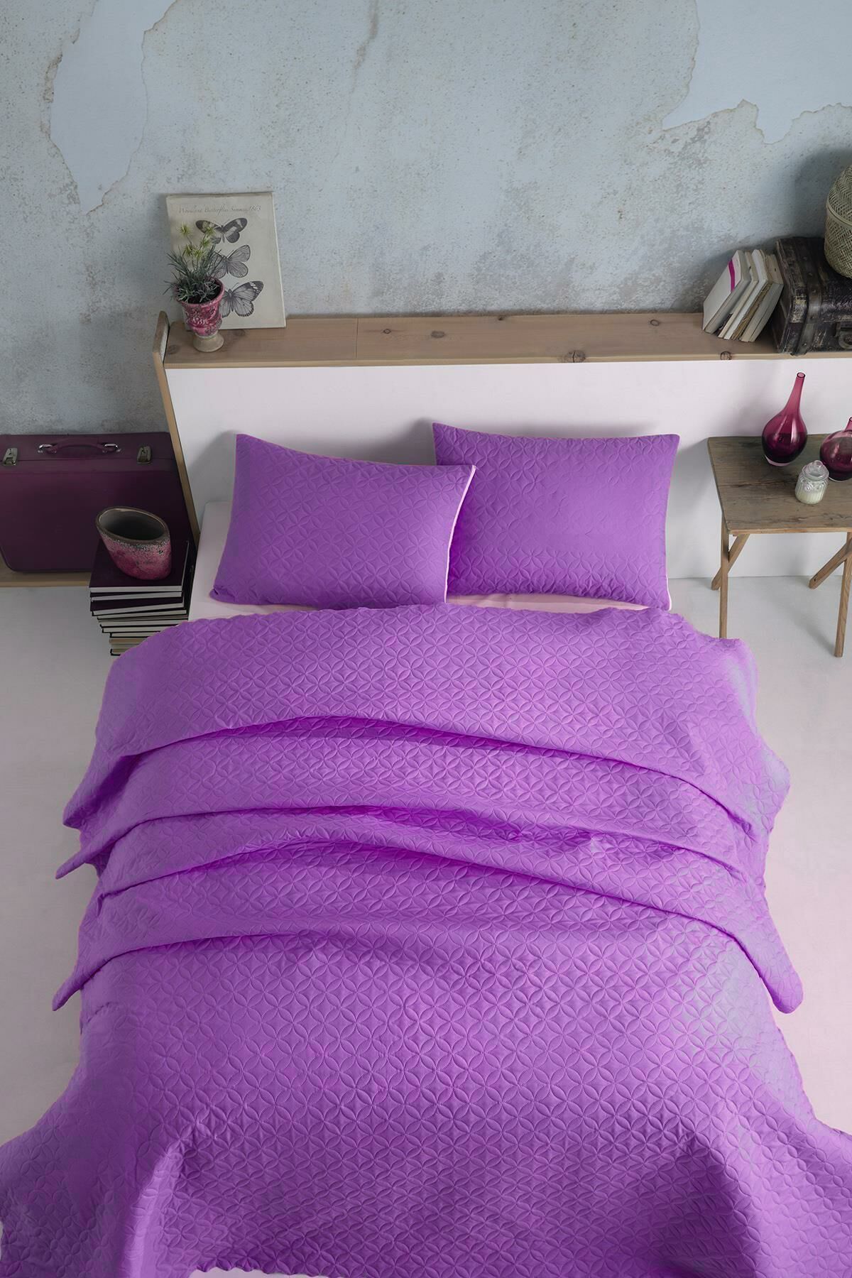 Dream Tek Kişilik Kapitone Yatak Örtüsü Seti Mor