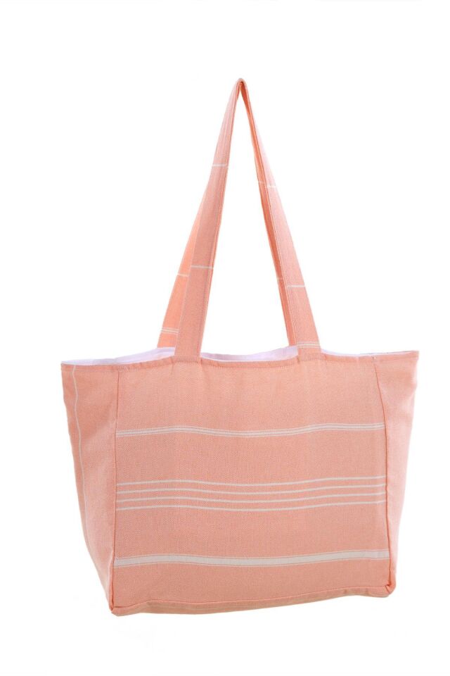 Bags Kumaş Çizgili Kol Çantası %100 Pamuklu Plaj Çantası