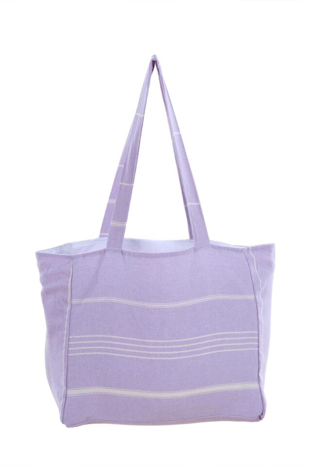 Bags Kumaş Çizgili Kol Çantası %100 Pamuklu Plaj Çantası